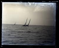 Two cat-boats sailing Barnegat Bay. From Sch[oone]r John L. Dorsett, [Ocean County, NJ] [graphic].