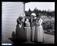 The girls are left behind us or "deserted at Mt. Desert." A[nna] P. S[harpless], A[nna] H. G[oodwin], C.C., S.C. [possibly Sallie Carter] & E[lizabeth] C[anby Morris], [Mount Desert Island, ME] [graphic].