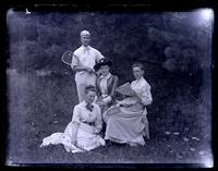 Group on tennis court. Ellen, Helen & Bess Morris & Fred Baker. [Sea Girt, NJ] [graphic].