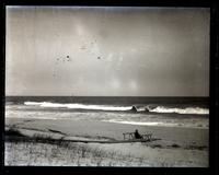 Ocean & beach from S. of flag pole. Father on boardwalk. [Sea Girt, NJ] [graphic].