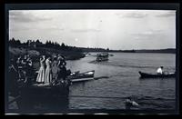 [Group of bathers on the lakeshore], Pocono Lake, [PA] [graphic].
