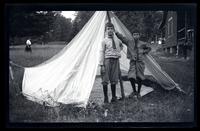 [Elliston Perot Morris Jr. and Marriott Canby Morris Jr. outside a tent], Pocono Lake, [PA] [graphic].