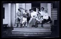 Group on rear porch, Meadow Farm, [including Jane Rhoads Morris and Marriott Canby Morris Jr. Darlington, MD] [graphic].
