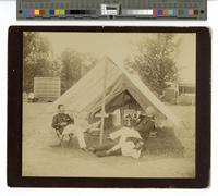 Camp of 2d Penna. Infantry, "Anthony Wayne." Clifton Heights, Delaware Co. Pa. August 1889. (Major Porters tent) [graphic] : Lt. Col. O. C. Bosbyshell; Major Jno. Bieldles? [porter?]; George Brown (Colored.)