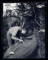 [Man repairing a canoe], canoeing, Egg Harbor River, NJ [graphic].