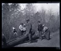 [Men and women with canoes onshore, Egg Harbor River, New Jersey] [graphic].