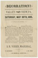 Decoration! : Valley View, PA. Saturday, May 30th, 1885 : programme.
