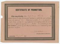 Certificate of promotion. : This may certify, that [blank] by diligent attention to study, and punctual attendance at school, has made such proficiency in the studies of [blank] department as entitles [blank] to a promotion to a higher grade; and by [blan