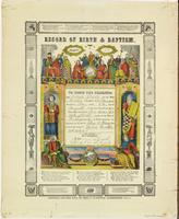 Record of birth & baptism. : To these two parents: as [blank] and his wife [blank] a daughter of [blank] was born a [blank] on the [blank] day of [blank] in the year of our Lord 18[blank] This child was born in [blank] in [blank] county, in the state of [