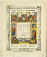 Record of birth & baptism. : To these two parents: as [blank] and his wife [blank] a daughter of [blank] was born a [blank] on the [blank] day of [blank] in the year of our Lord 18[blank] This child was born in [blank] in [blank] county, in the state of [