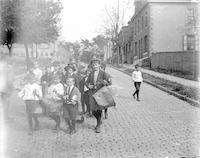 [Street band of young boys marching down the 200 block of Kalos Street, Manayunk] [graphic].