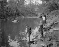 [Boys fishing in the Wissahickon Creek, near the Ridge Avenue and Philadelphia & Reading Railroad bridges, Manayunk] [graphic].