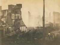 View of the ruins caused by the great fire northeast corner of Sixth and Market st. which began on the night of Weds. April 30, 1856 - From the northwest. [graphic].