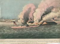 Terrific combat between the "Monitor" 2 Guns & "Merrimac" 11 Guns in Hampton Roads March 9 1862. In which the little "Monitor" whipped the "Merrimac" and the whole "school" of rebel steamers [graphic].