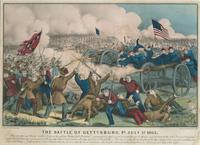 The Battle of Gettysburg, Pa., July 3d. 1863. [graphic] : This terrific and bloody conflict between the gallant "Army of the Potomac," commanded by their great General George G. Meade, and the host of the rebel "Army of Virginia" under General Lee, was co