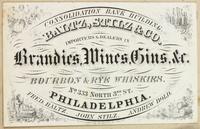 Baltz, Stitz, & Co. Importers & dealers in brandies, wines, gins &c. Bourbon & rye whiskies. No. 333 North 37th St. Philadelphia. [graphic] : Fred. Baltz. John Stiltz. Andrew Bold.