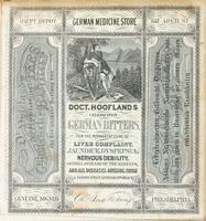 Doct. Hoofland's celebrated German bitters, for the permanent cure of liver complaint, jaundice, dyspepsia, nervous debility, asthma, disease of the kidneys, and all diseases arising from a disordered liver or stomach [graphic] : Haupt Depot, German medic