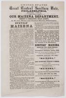 United States Great Central Sanitary Fair, Philadelphia, June, 1864 : our Maizena Department : Henry C. Kellogg, sole agent, ... Duryeas' Maizena ...