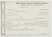 Office Citizens' Volunteer Substitute Committee, Southeast corner Sixth and Walnut Streets. Philadelphia, [blank] 1864. : To Captain [blank] Provost Marshal, [blank] District, Pennsylvania. The bearer [blank], representing himself to be not liable to draf