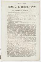 Remarks of Hon. J.E. Bouligny, on the secession of Louisiana : delivered in the House of Representatives, February 5, 1861.