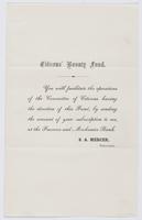 Citizens' Bounty Fund. : You will facilitate the operations of the committee of citizens having the direction of this fund, by sending the amount of your subscription to me, at the Farmers and Mechanics Bank. / S.A. Mercer, treasurer.