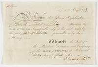 Be it known that [blank] of [blank] entitled to [blank] share in the Bank of Virginia transferable only at the said bank by the said [blank] personally or by [blank] attorney. : Witness the seal of the president directors and company of the Bank of Virgin