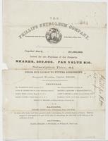 The Phillips Petroleum Company. Incorporated under the laws of the state of New York. : Capital stock, $2,500,000. Issued for the purchase of the property. Shares, 250,000. Par value $10. Subscription price, $4. Stock not liable to future assessment. Rese