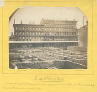 Girard House Hotel, northeast corner of Chestnut & 9th St. [graphic] : As viewed from the southwest across the foundation walls of the new hotel on the s.e. corner of Chestnut and Ninth Street / Photograph by Richards.