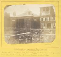 Dr. Staughtons, or Sansom St. Baptist church. Sansom south side east of Ninth Street, as viewed from the northwest, across the foundation walls of the new hotel on the s.e. corner of Chestnut and Ninth Street. [graphic] / Photograph by Richards.