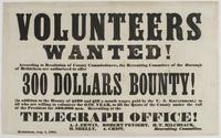 Volunteers wanted! : According to resolution of County Commissioners, the Recruiting Committee of the Borough of Bethlehem are authorized to offer 300 dollars bounty! (in addition to the bounty of $100 and $16 a month wages, paid by the U.S. government,) 