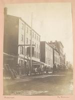 The "Black Bear" Tavern; Girard estate offices; the residence of Thos. Sully, and his studio, and the music store of Geo. E. Blake; up to Fred. Brown's iron building and apothecary shop, at the n.e. corner of Fifth and Chestnut St., and the east side of F