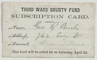 Third Ward Bounty Fund subscription card. : Name, [blank] Address, [blank] Amount, [blank] This card will be called for on Saturday, April 2d.