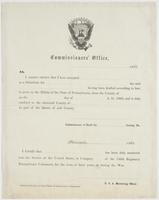 Commissioners' office, [blank] 1862. SS. : I hereby certify that I have accepted [blank] as a substitute for [blank] the said [blank] having been drafted according to law, to serve in the Militia of the state of Pennsylvania, from the county of [blank] on