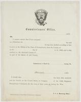 Commissioners' office, [blank] 1862. SS. : I hereby certify that I have accepted [blank] as a substitute for [blank] the said [blank] having been drafted according to law, to serve in the Militia of the state of Pennsylvania, from the county of [blank] on