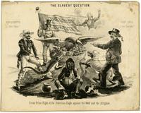 The slavery question: Great prize-fight of the American eagle against the wolf and alligator. [graphic] / WA.