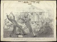 Banks & bribery, v.s. balls & bumbs scene 1st [graphic] : Or the destruction of aristocracy monopoly and oppression / From a splendid picter, draw'd for the Jineral by Zek Downing, historical painter to Uncle Jack & Jineral Jackson.