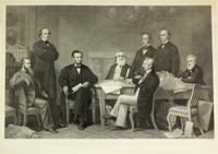 The first reading of the Emancipation Proclamation before the cabinet. [graphic] / From the original picture painted at the White House in 1864; Painted by F.B. Carpenter; Engraved by A.H. Ritchie.