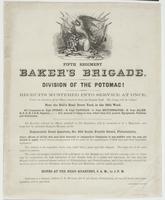 Fifth Regiment Baker's Brigade. : Division of the Potomac! Recruits mustered into service at once, under the direction of an officer detached from the brigade staff. The camp will be located near the Bull's Head Drove Yard, in the 24th Ward. ... Regimenta