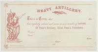 Heavy artillery. : This is to certify, that [blank] has been regularly enlisted and sworn in as a member of Battery [blank] 3d Penn'a Artillery, 152nd Penn'a Volunteers. Residence, [blank] Family, [blank] [blank] Colonel. [blank] Captain. [blank] 186[blan