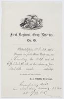 First Regiment, Gray Reserves. Co. G. : Philadelphia, [blank] 186[blank] Parade in [blank] uniform, on [blank] the [blank] inst. at [blank] o'clock, [blank]m., at the armory, provided with [blank] rounds [blank] cartridge. / By order of the captain, H.J. 