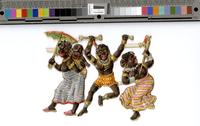 [An African woman carrying an infant, an African man carrying bones, and an African woman carrying a scepter dancing] [graphic].