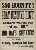 $50 bounty! Gray Reserve Reg't : Recruits wanted for 