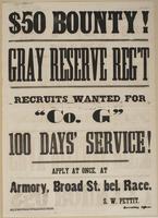 $50 bounty! Gray Reserve Reg't : Recruits wanted for 