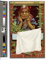 [African American woman at the window with a white cloth on a clothesline] [graphic].