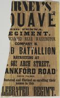 Birney's Zouave 23d Penna. [R]egiment, : [e]ncamped near Washington. Company N, of the [thir]d battalion recruiting at [No]. 602 Arch Street, and [Fr]ankford Road above Palmer. Mustered and clothed on enrolling their names in the [ce]elbrated regim't.