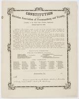 Constitution of the Christian Association of Freemansburg and Vicinity, : (auxiliary to the United States Christian Commission). Adopted April 3d, 1864. ... The object of this association shall therefore be to promote the spiritual as well as temporal wel