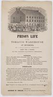 Prison life in the tobacco warehouse at Richmond. / By a Ball's Bluff prisoner, Lieut. Wm. C. Harris, of Col. Baker's California Regiment. Contents. ... Preface. ...Philadelphia, March 25, 1862. Complete in one volume, price 50 cts., or handsomely bound i