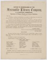 Notice to shareholders of the Mercantile Library Company, U.S. Sanitary Commission, Department of Colleges, Libraries, and Literary Institutions. : Dear sir: According to a resolution of the stockholders you are entitled to an extra share of the stock in 