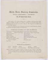 United States Sanitary Commission. Philadelphia Agency. No. 27 South Sixth Street. : Aid societies in the country, sending boxes or packages should have them legibly directed to Robert M. Lewis, U.S. Sanitary Commission, No. 27 South Sixth Street, Philade