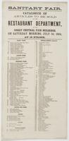 Sanitary Fair. : Catalogue of articles to be sold at the Restaurant Department, at the Great Central Fair buildings, on Saturday morning, July 2d, 1864, at 10 o'clock. ...